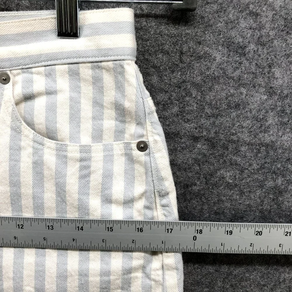 Madewell Denim Mini Skirt Sz 26‎ Pompano Stripe Blue White A Line Stretch Button - Picture 7 of 10